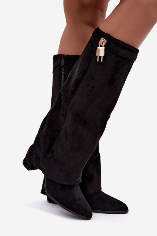 Bottes longues chaudes avec talons et incrustation dorée couleur noire Danessa