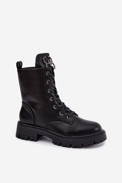 Bottines pour femmes chauffées avec ornements sur la languette en noir Falira