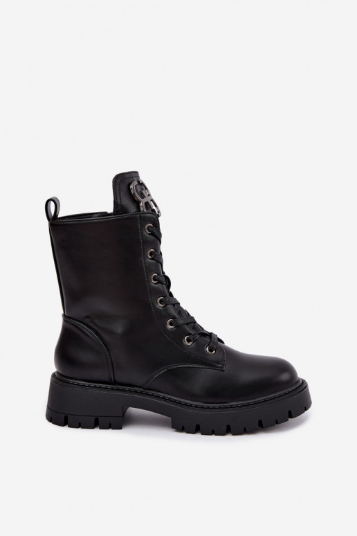 Bottines pour femmes chauffées avec ornements sur la languette en noir Falira