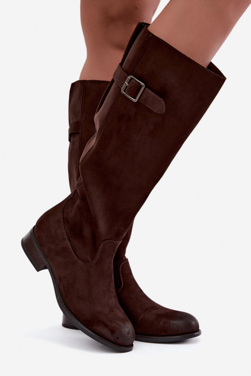 Damen-Knöchelstiefel mit breiten Absätzen und Schnallen, braun Farela