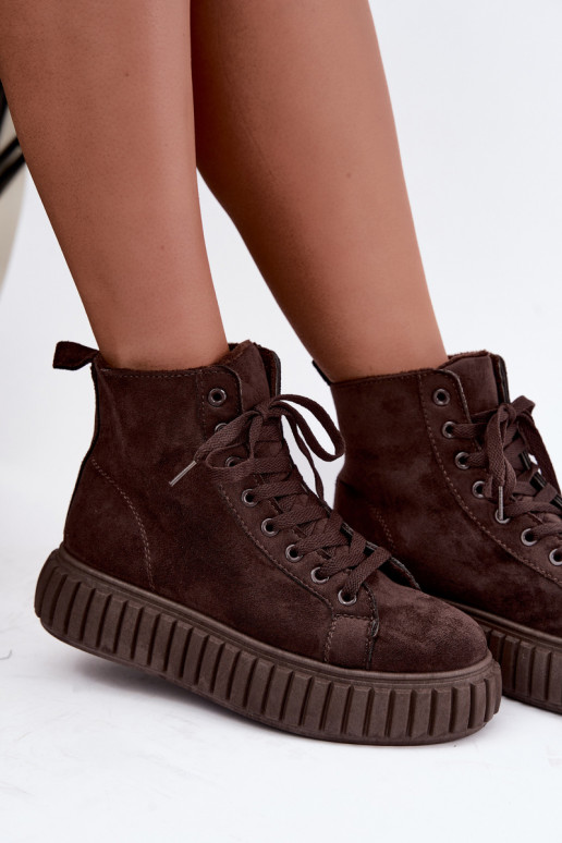 Warme casual schoenen van faux suede met platform in bruin Isaria