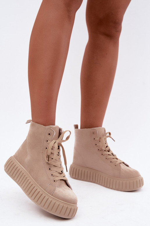 Warme casual schoenen van faux suede met platform in zandkleur Isaria