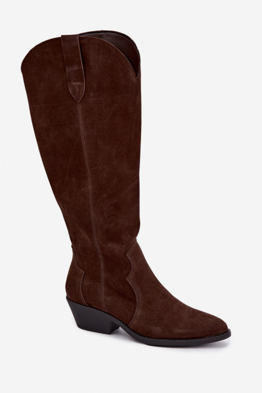 Bottes longues en faux daim de style cowboy en marron Medira