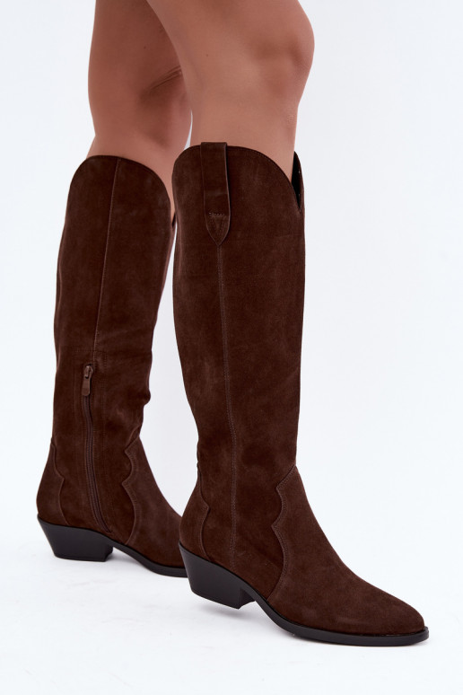 Bottes longues en faux daim de style cowboy en marron Medira