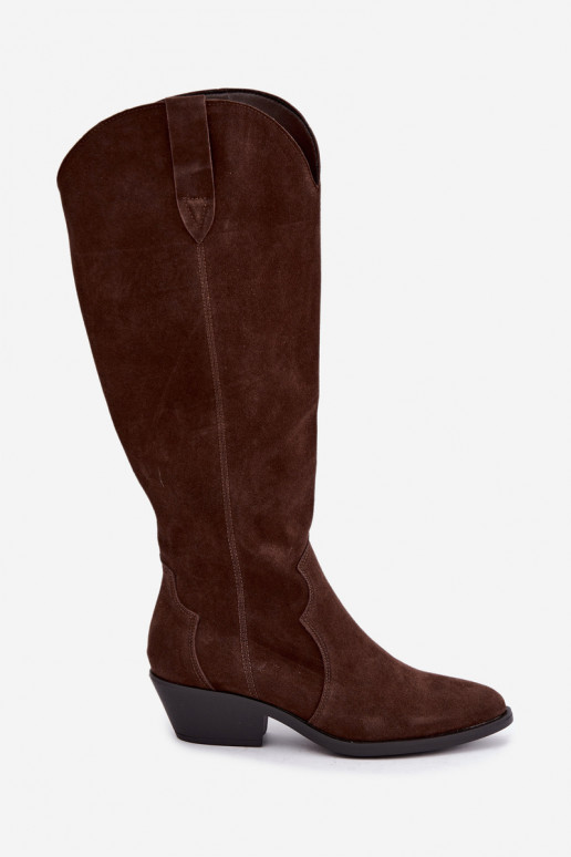 Bottes longues en faux daim de style cowboy en marron Medira