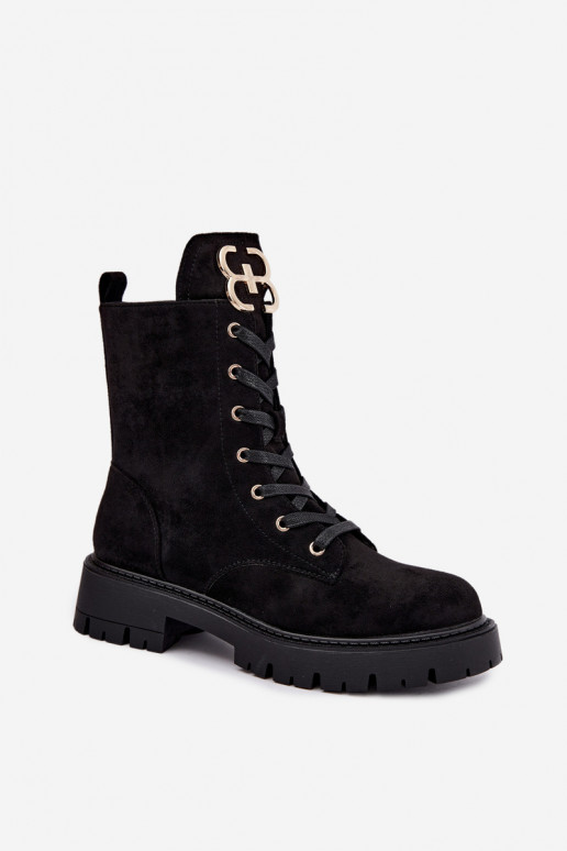 Warme dames enkellaarsjes met suede ornamenten, zwart Falira