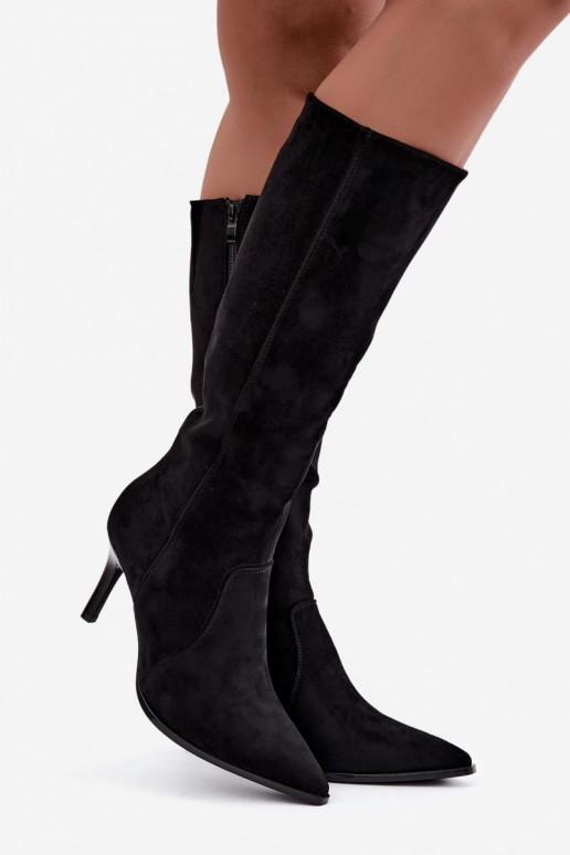 Bottes hautes chaudes avec talons hauts, noires Taelia