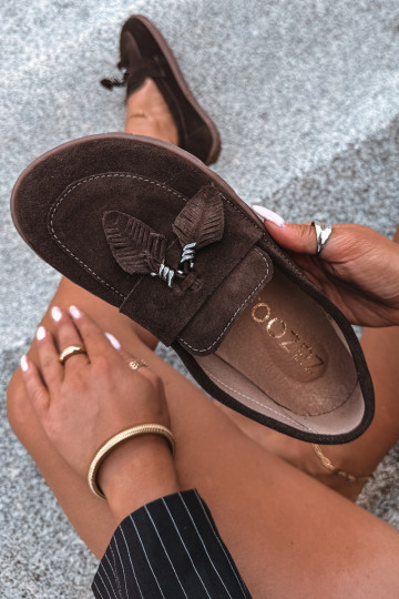 Mocassins en daim synthétique Barefoot Zazoo 10220, chocolat