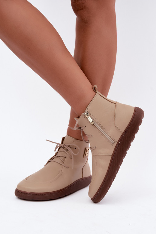 Chaussures barefoot pour femmes en cuir chauffées couleur sable Zazoo 3077