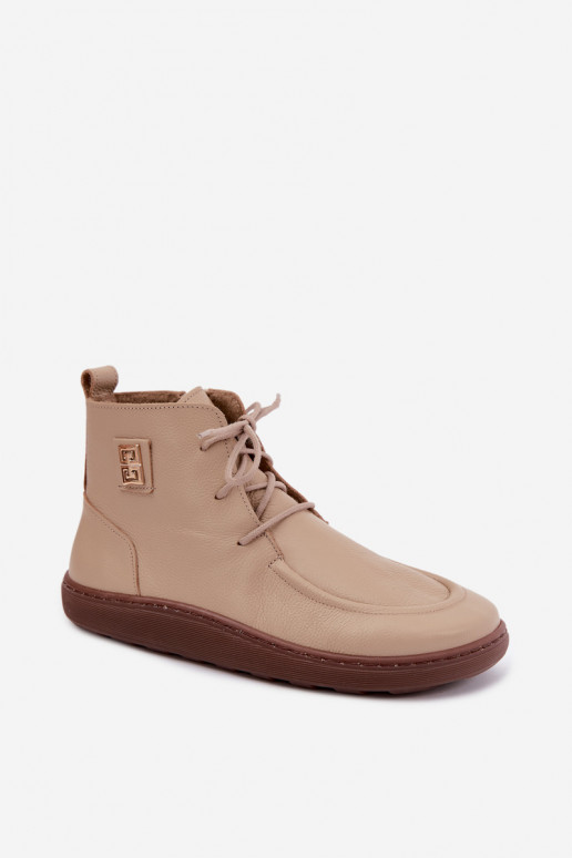 Leren dames barefoot warme schoenen in zandkleur Zazoo 3077