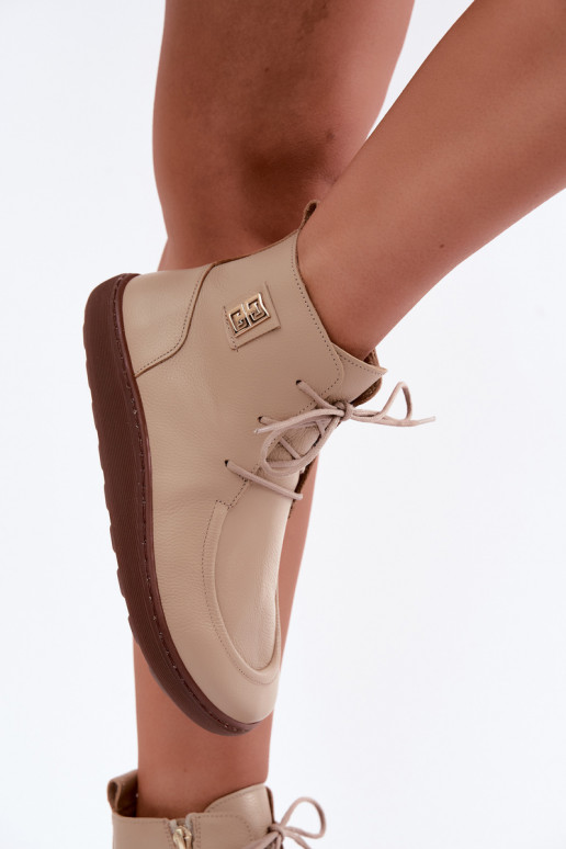 Chaussures barefoot pour femmes en cuir chauffées couleur sable Zazoo 3077