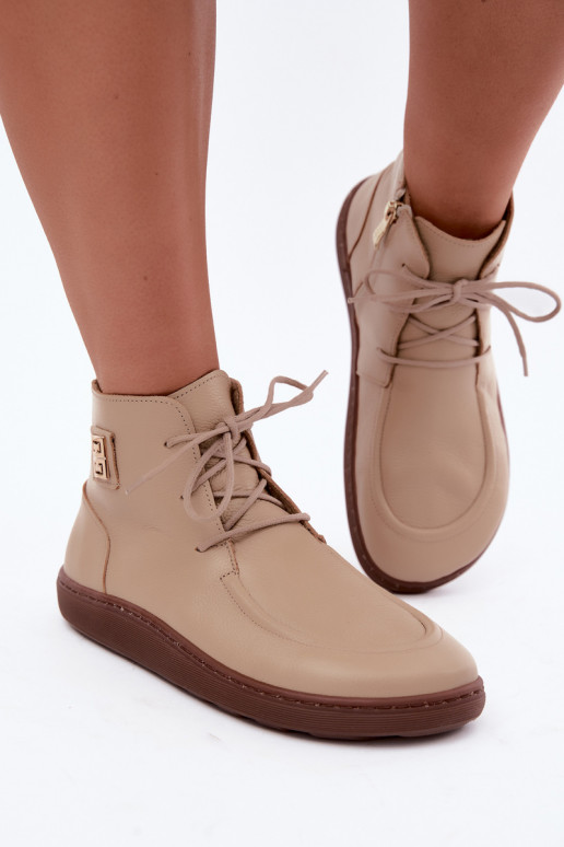 Chaussures barefoot pour femmes en cuir chauffées couleur sable Zazoo 3077