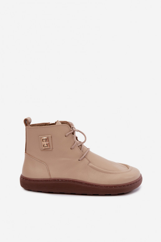 Chaussures barefoot pour femmes en cuir chauffées couleur sable Zazoo 3077