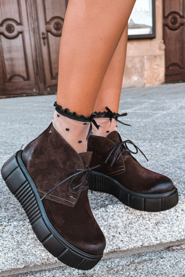 Chaussures pour femmes en cuir en faux daim chauffées avec plateforme en marron Zazoo 60588 2