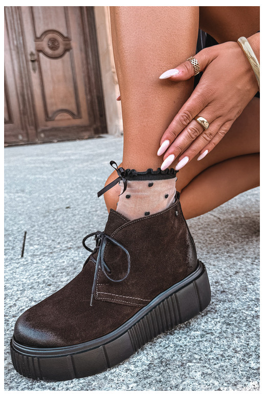 Leren dames warme schoenen van faux suede met platform in bruin Zazoo 60588