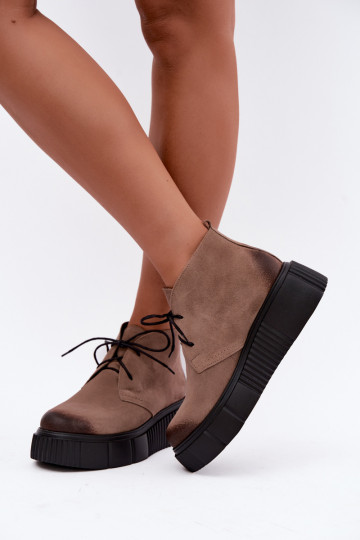 Chaussures pour femmes en cuir en faux daim chauffées avec plateforme en couleur sable Zazoo 60588 2
