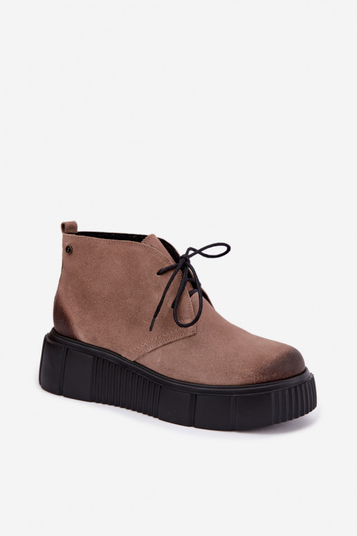Chaussures pour femmes en cuir en faux daim chauffées avec plateforme en couleur sable Zazoo 60588