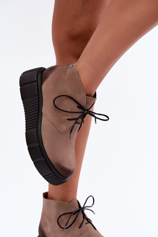 Chaussures pour femmes en cuir en faux daim chauffées avec plateforme en couleur sable Zazoo 60588