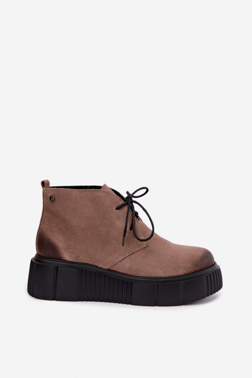 Leder Damen warme Schuhe aus Kunstveloursleder mit Plattform in sandfarbener Farbe Zazoo 60588