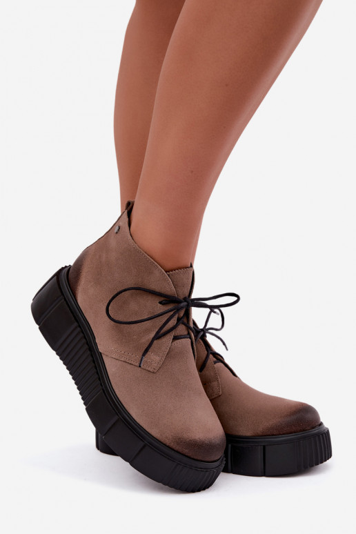 Chaussures pour femmes en cuir en faux daim chauffées avec plateforme en couleur sable Zazoo 60588