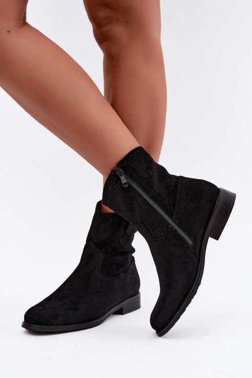 Bottines à lacets avec talons larges en noir S.Barski HY62-8125