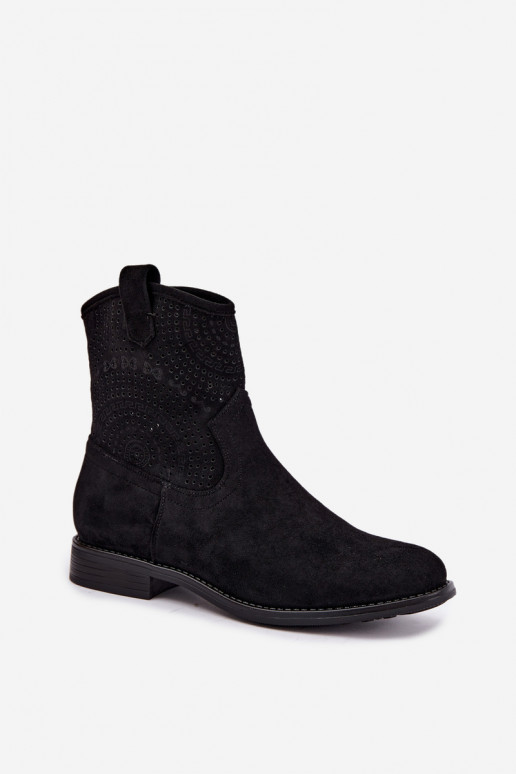 Bottines à lacets avec talons larges en noir S.Barski HY62-8125