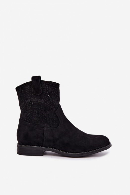 Schnürstiefeletten mit breiten Absätzen in schwarzer Farbe S.Barski HY62-8125