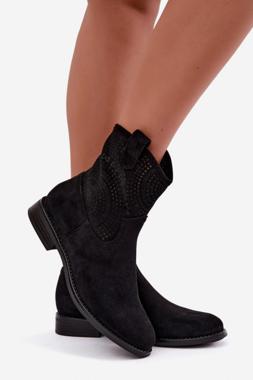 Bottines à lacets avec talons larges en noir S.Barski HY62-8125