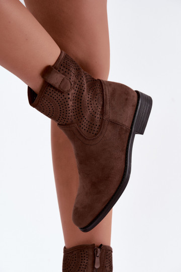 Bottines ajourées avec talons larges S.Barski HY62-8125 marron