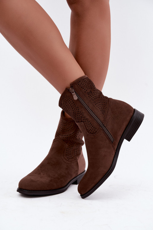 Bottines ajourées avec talons larges S.Barski HY62-8125 marron
