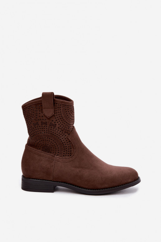 Bottines ajourées avec talons larges S.Barski HY62-8125 marron