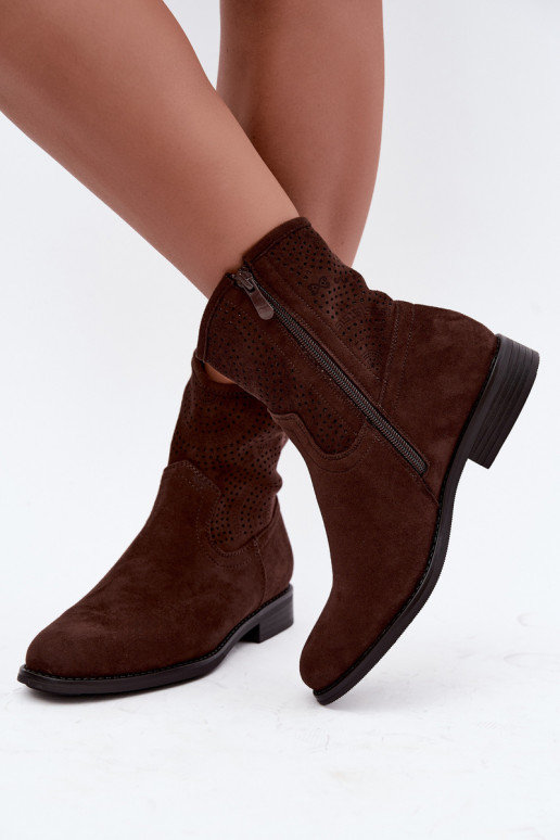 Bottines ajourées avec talons larges S.Barski HY62-8125 chocolat