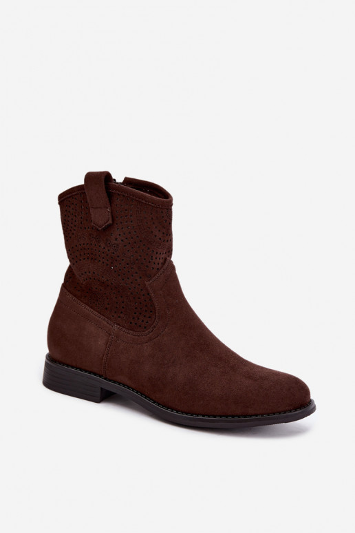 Bottines ajourées avec talons larges S.Barski HY62-8125 chocolat