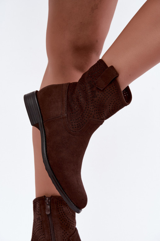 Bottines ajourées avec talons larges S.Barski HY62-8125 chocolat