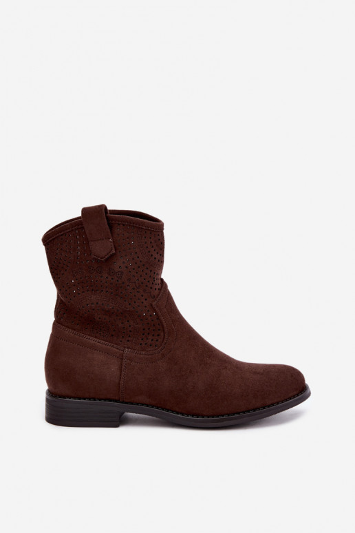 Bottines ajourées avec talons larges S.Barski HY62-8125 chocolat