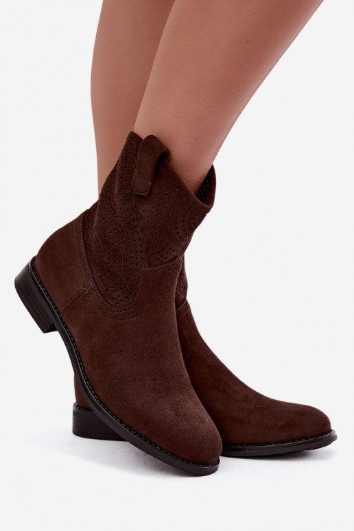 Ausschnitt-Stiefeletten mit breiten Absätzen S.Barski HY62-8125 schokoladenbraun