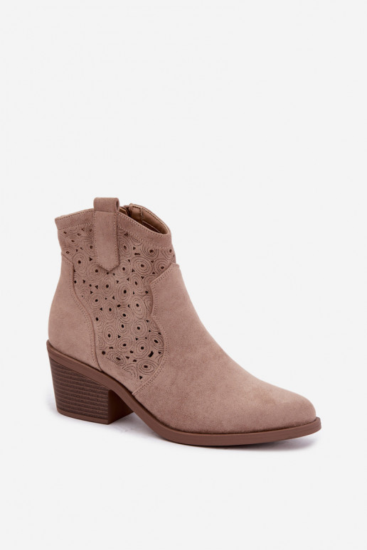 Zandkleurige uitgesneden cowboy-stijl enkellaarsjes met hakken S.Barski HY62-8147