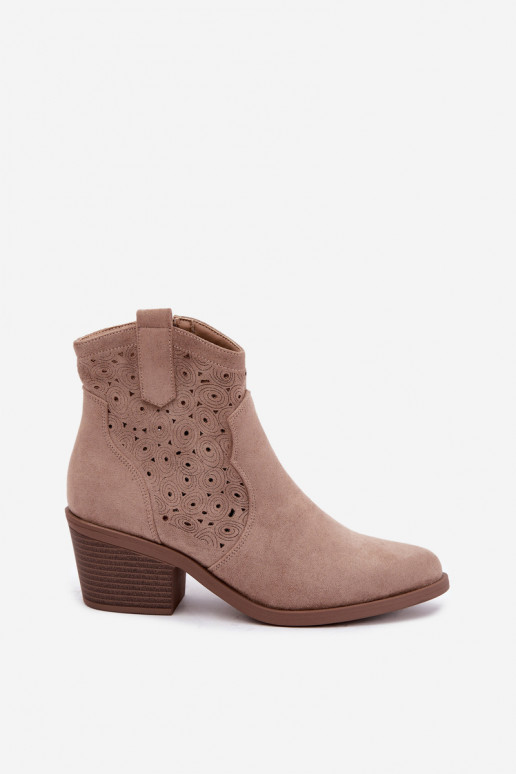 Zandkleurige uitgesneden cowboy-stijl enkellaarsjes met hakken S.Barski HY62-8147