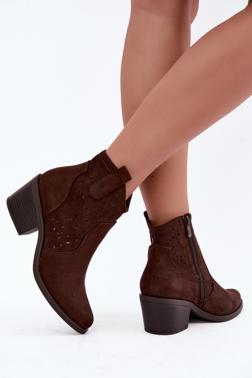 Bottines ajourées style cowboy avec talons S.Barski HY62-8147 chocolat