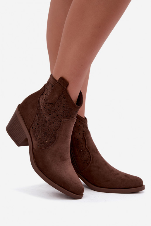 Bottines ajourées style cowboy avec talons S.Barski HY62-8147 marron