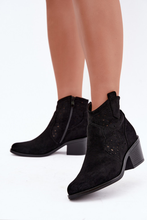 Bottines ajourées style cowboy avec talons S.Barski HY62-8147 noir