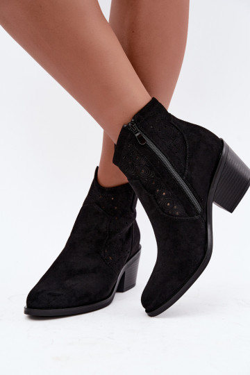 Bottines ajourées style cowboy avec talons S.Barski HY62-8147 noir 2