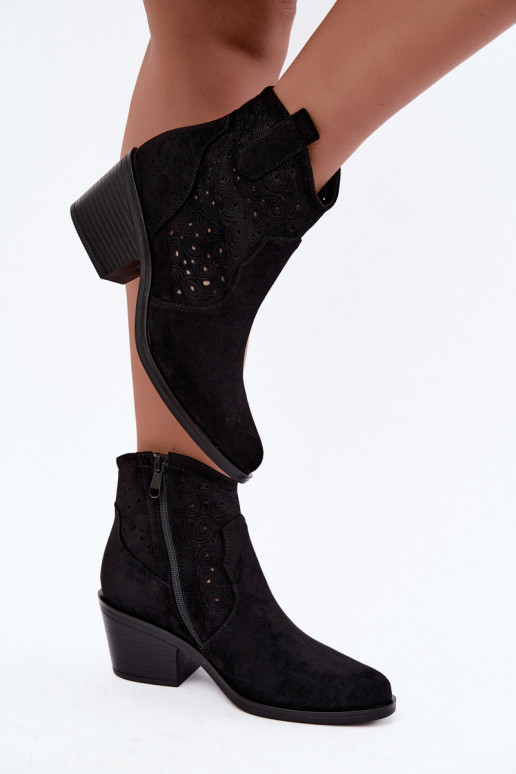 Bottines ajourées style cowboy avec talons S.Barski HY62-8147 noir