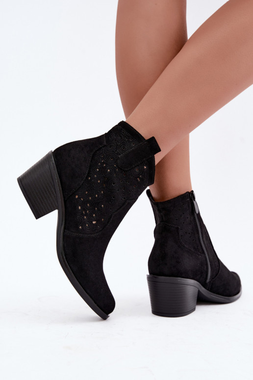 Bottines ajourées style cowboy avec talons S.Barski HY62-8147 noir