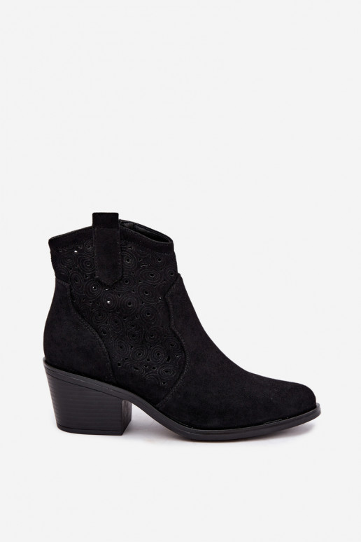 Bottines ajourées style cowboy avec talons S.Barski HY62-8147 noir