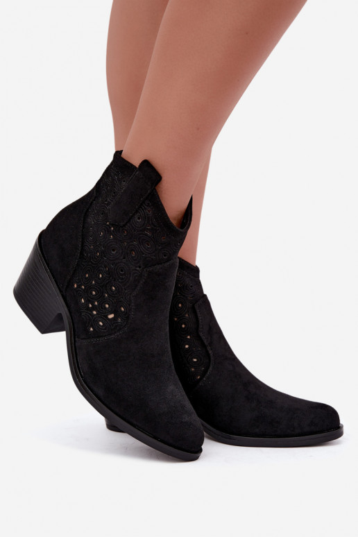 Bottines ajourées style cowboy avec talons S.Barski HY62-8147 noir