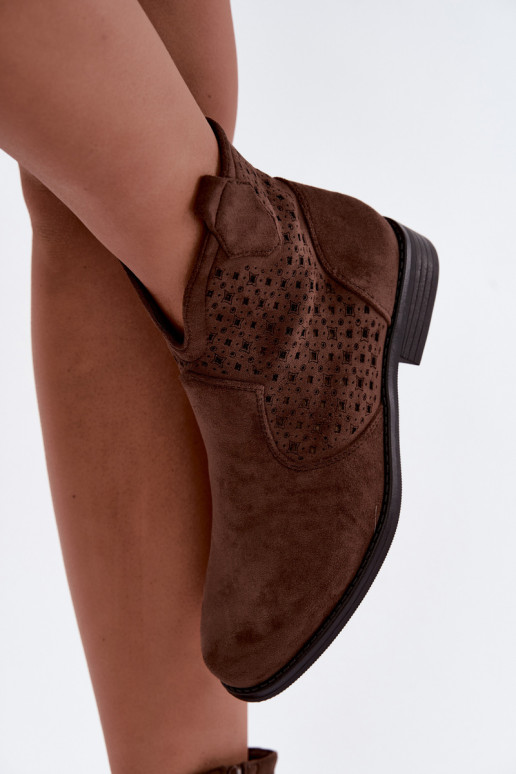 Bottines avec talons larges et tige ajourée S.Barski HY62-8151 marron