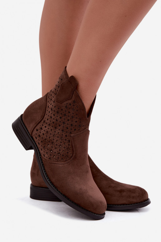 Bottines avec talons larges et tige ajourée S.Barski HY62-8151 marron