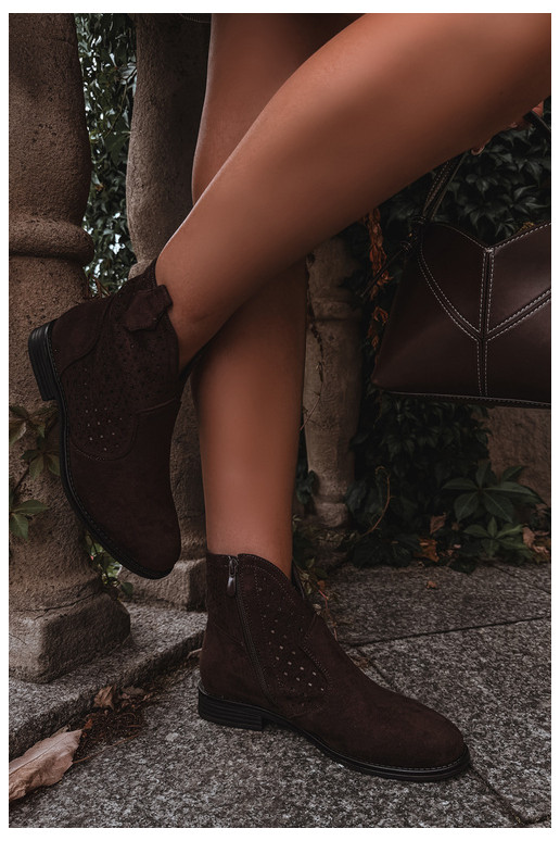 Bottines avec talons larges et tige ajourée S.Barski HY62-8151 chocolat