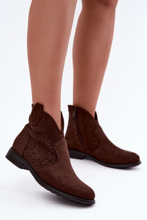 Bottines avec talons larges et tige ajourée S.Barski HY62-8151 chocolat